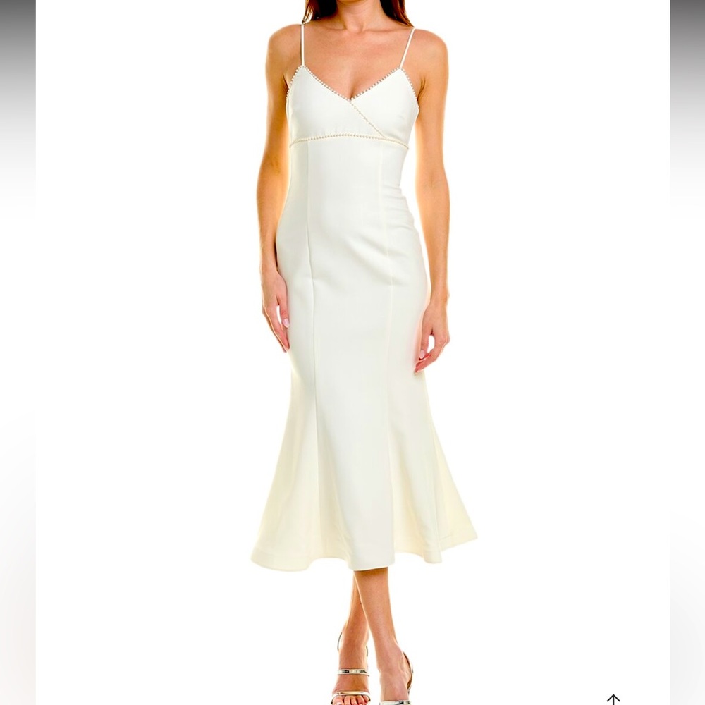 Likely white dress, pearl beading, flare skirt